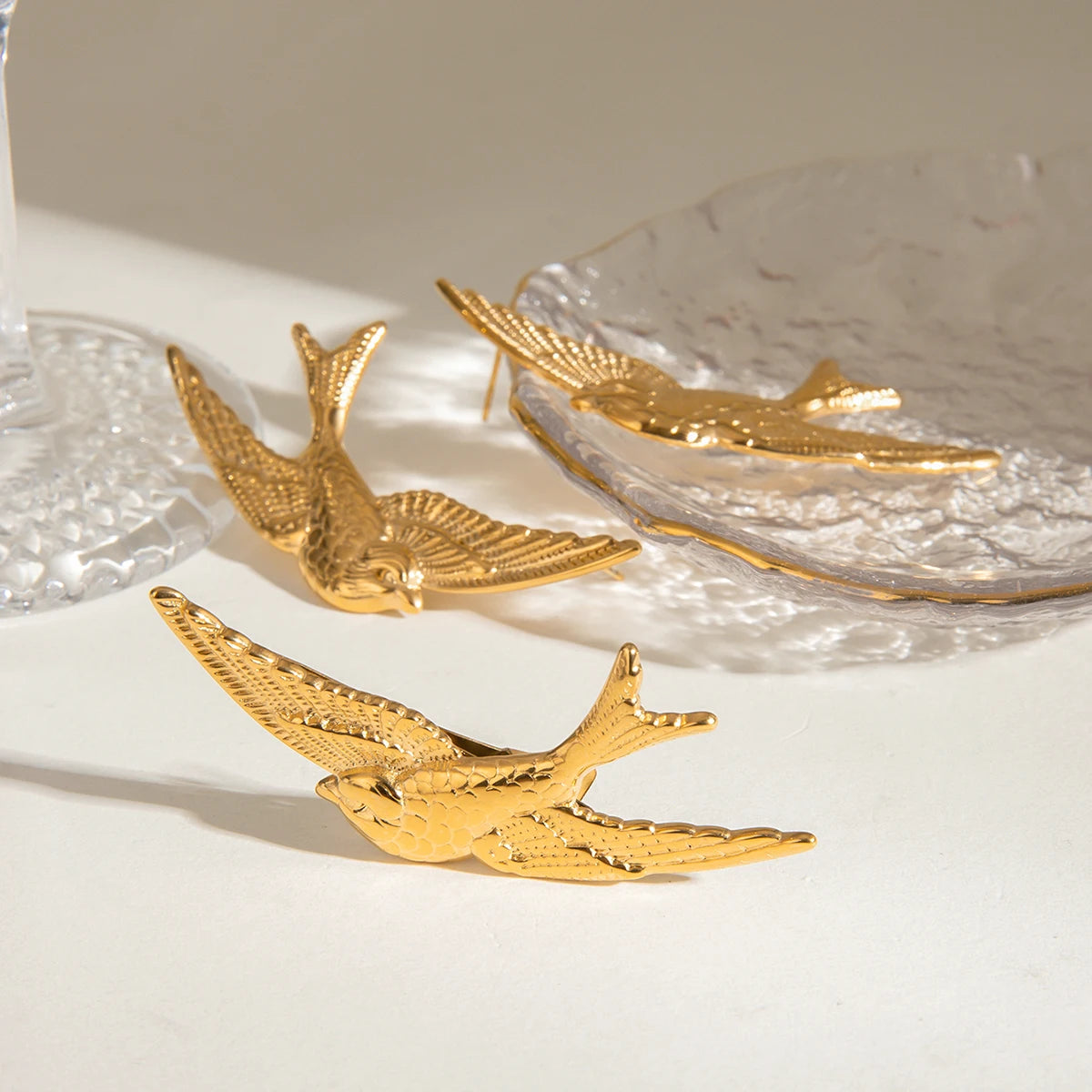 Minimalistiske 18 karat forgyldte Retro Swallow Øreringe Hårclips i rustfrit stål Damer Rustfast Udsøgte smykker Bijoux