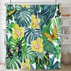 Bathroom Floral Shower Curtain, Retro Flower Farmhouse Flower Plant Butterfly Animal Bohemia, bathtub shower curtain with hooks