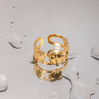 18K forgyldt anløbssikker rustfrit stål med forhøjet spids Rund nitte Kærlighedshjerte åben designring til kvinder Finger smykker