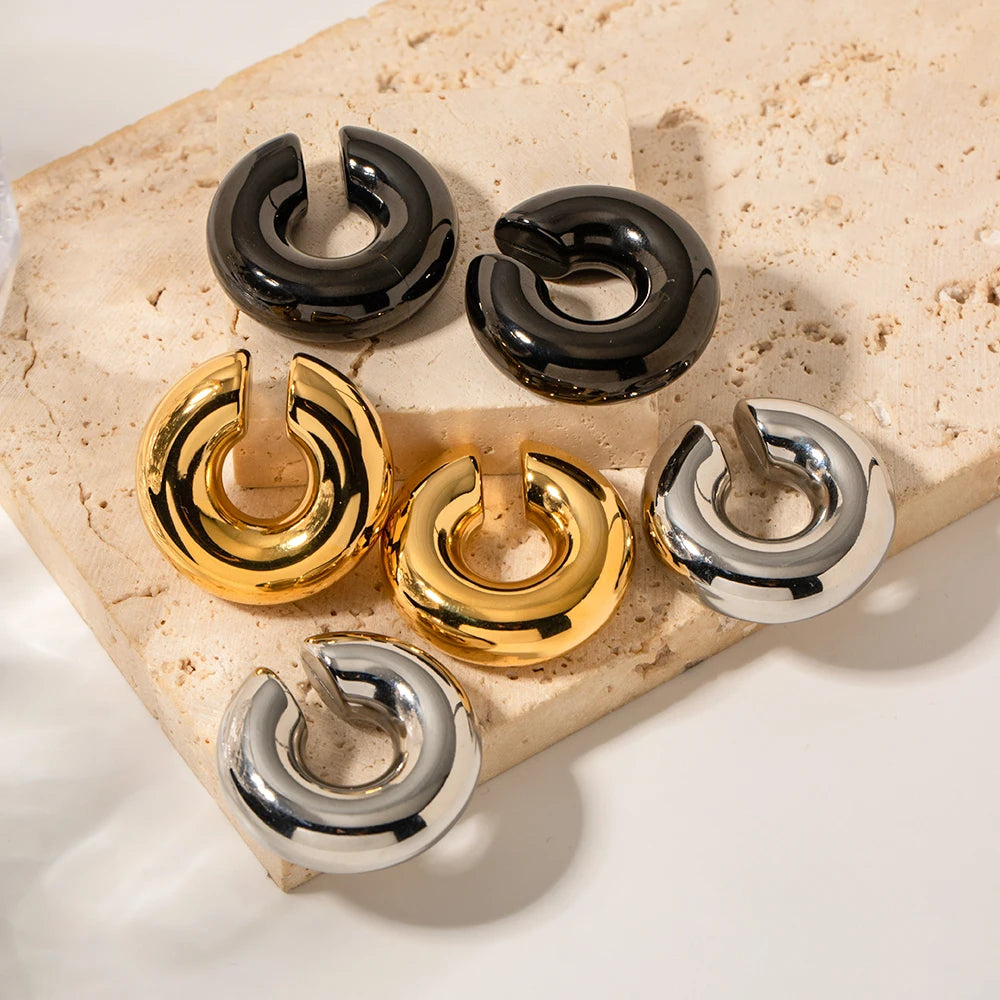 Let hyggeligt 18 karat forgyldt minimalistisk cylindrisk rør hul øreclips rustfrit stål, kvinder, rustfrit udsagnssmykker