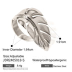 Stylish 18K PVD Plated Stainless Steel Smooth Leaf Feather Open Ring Metal Rust Proof High Quality Statement Jewelry Bijoux