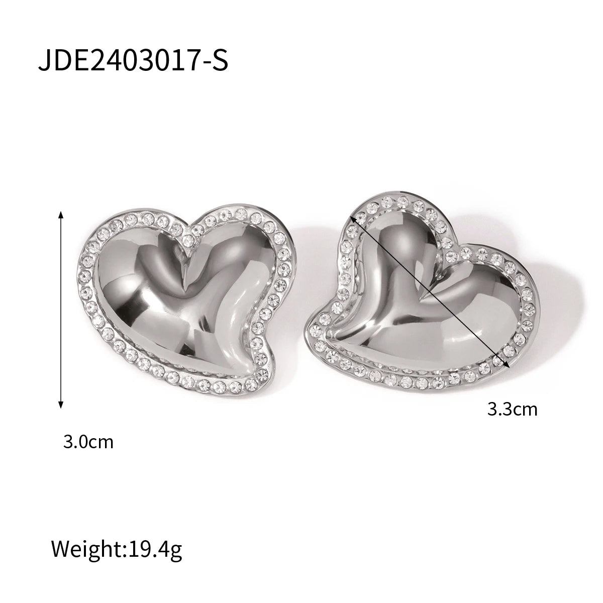 Charm Texture 18K Stainless Steel Metal Rust Proof Smooth Love Heart Stud Earrings Inlay Rhinestone Waterproof Stylish Jewelry
