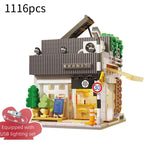 1116Pcs Cada LED City Japanese Style Summer Restaurant Coffee House Building Blocks Friends Light Shop Bricks Toys Children Gift