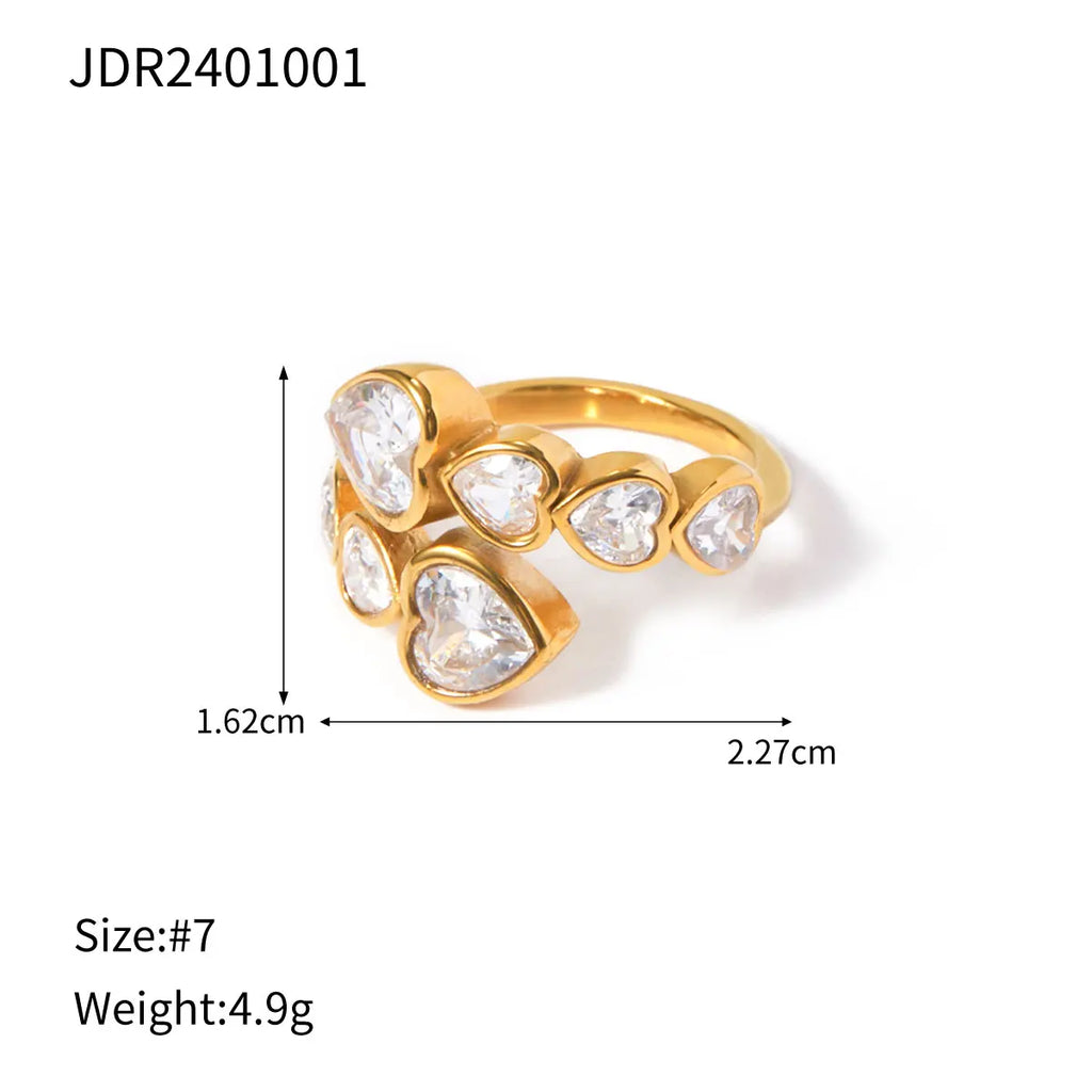 Anillo entrelazado de zirconia cúbica en forma de corazón de amor delicado con brillo de acero inoxidable 18K, joyería chapada resistente al agua 2024 regalo