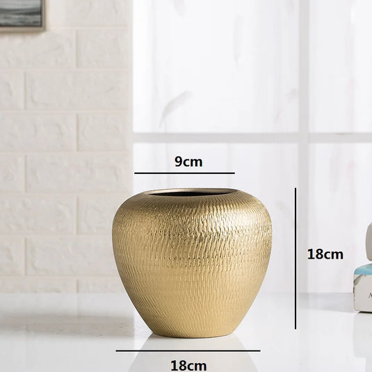 MURREN Electroplated Gold Ceramic Cylindric Vases - Modern Art Flower Pots for Home Interior Kitchen Patio & Office Decor