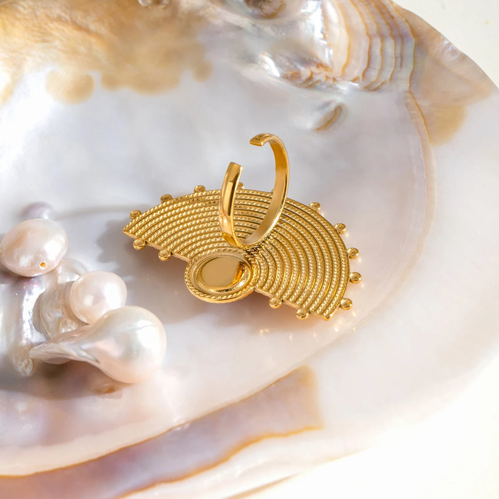 18K PVD-beschichteter Edelstahl Acryl Perle Hammer Korn Fächerförmiger Öffnungsring Leicht Gemütlich Damen Charme Statement Schmuck