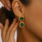 18k vergoldeter Edelstahl Hochwertige grüne Zirkon geometrische Ohrringe Verhindern Allergien Temperament Mode Charme Schmuck