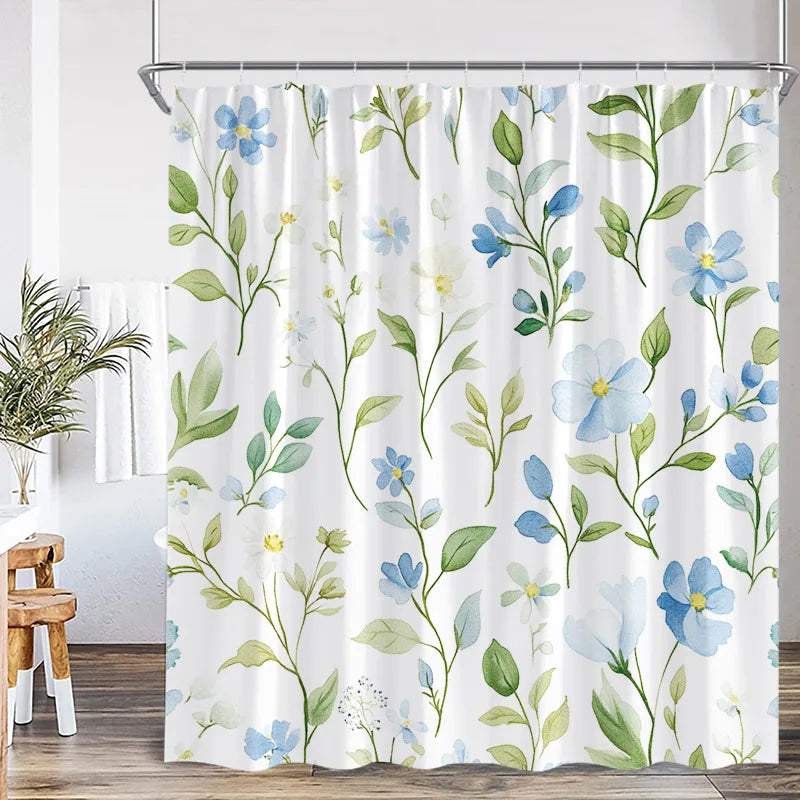 Blue Leaves Shower Curtain Watercolour Plant Eucalyptus Leaf Modern Simple Home Bathroom Decor Fabric Bath Curtains With Hooks