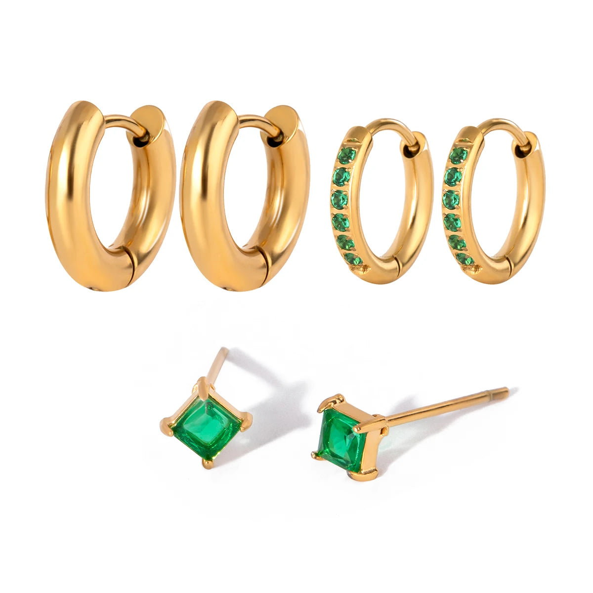 18k rustfrit stål vintage zirkon firkantede øreringe 3 par i ét kort Kvinder Statement Charm Tekstur Rustfri smykker