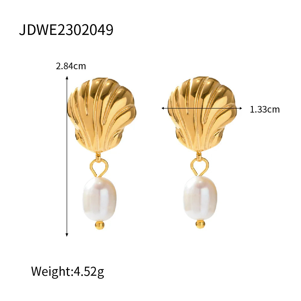 18K PVD Plated Design Stainless Steel Beach Vacation Shell Element Waterproof Pendant Necklace/Earring Metal Attractive Jewelry