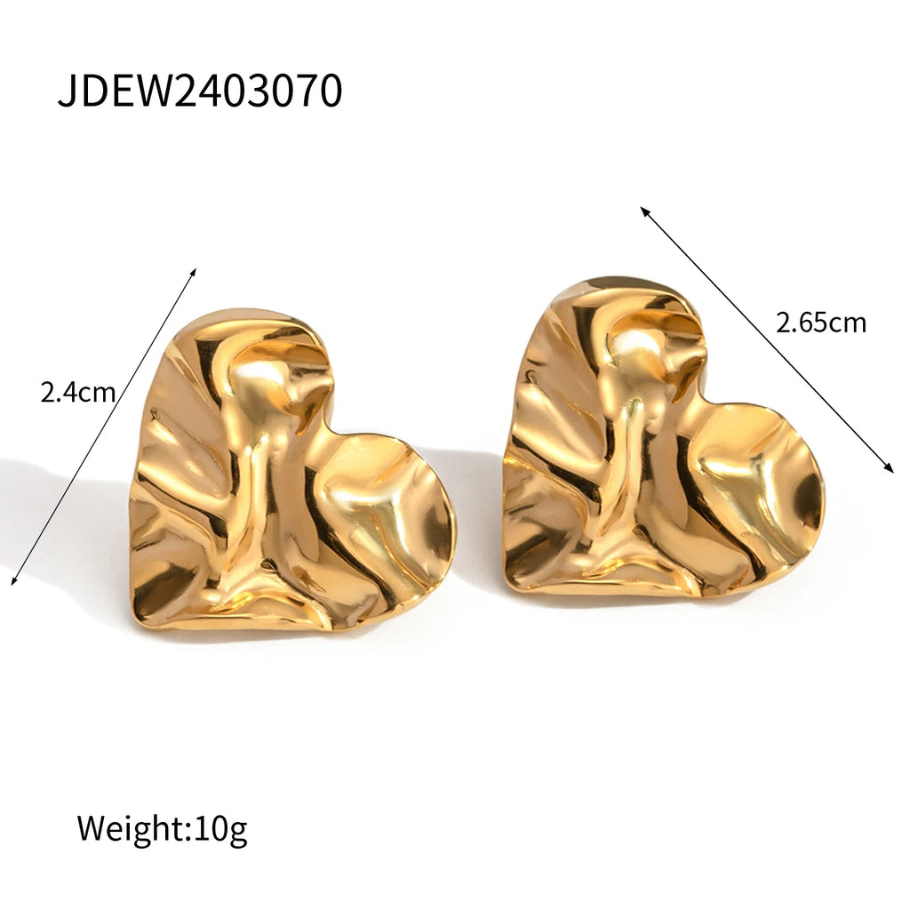 18K Minimalistisk Hammer Grain Love Heart Øreringe Chic Rustfrit Stål Minimalistisk Vandtæt Højkvalitets бижутерия Festgave