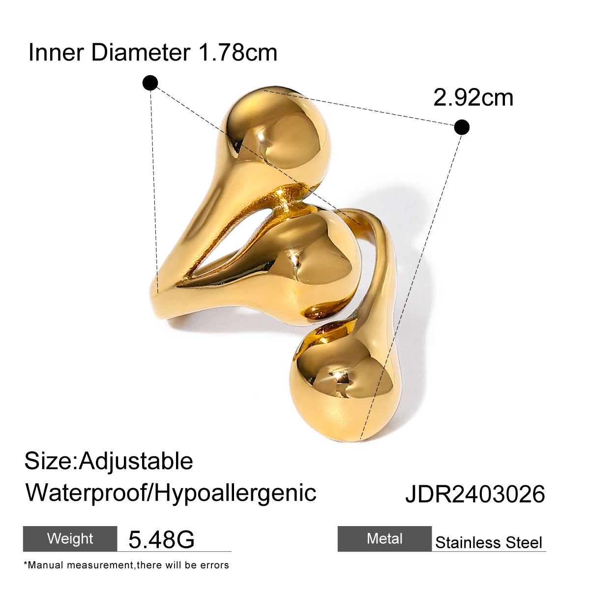 Minimalistisches Multi-Stil Edelstahl-Design Offener Ring Goldfarbe Leicht Gemütlich Damen Charme 18K PVD-beschichteter Statement-Schmuck