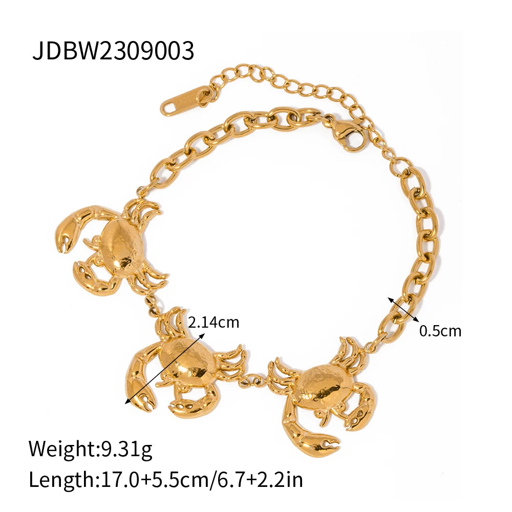 18K vergoldeter Edelstahl geometrisches Krebs-Design Halskette/Ring/Ohrring/Armband Kombination leichte Luxus Damenschmuck