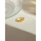 Exquisiter 18K PVD-beschichteter Edelstahl, zarter offener Ring mit drei Schleifen, Damen, hochwertige Charme, stilvoller Schmuck