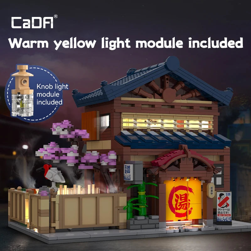 Cada Japanese Sushi HouseBricks Shop LED Japanese Steamed Bun House Building Blocks Summer Cafe cada Toy Street View Series set