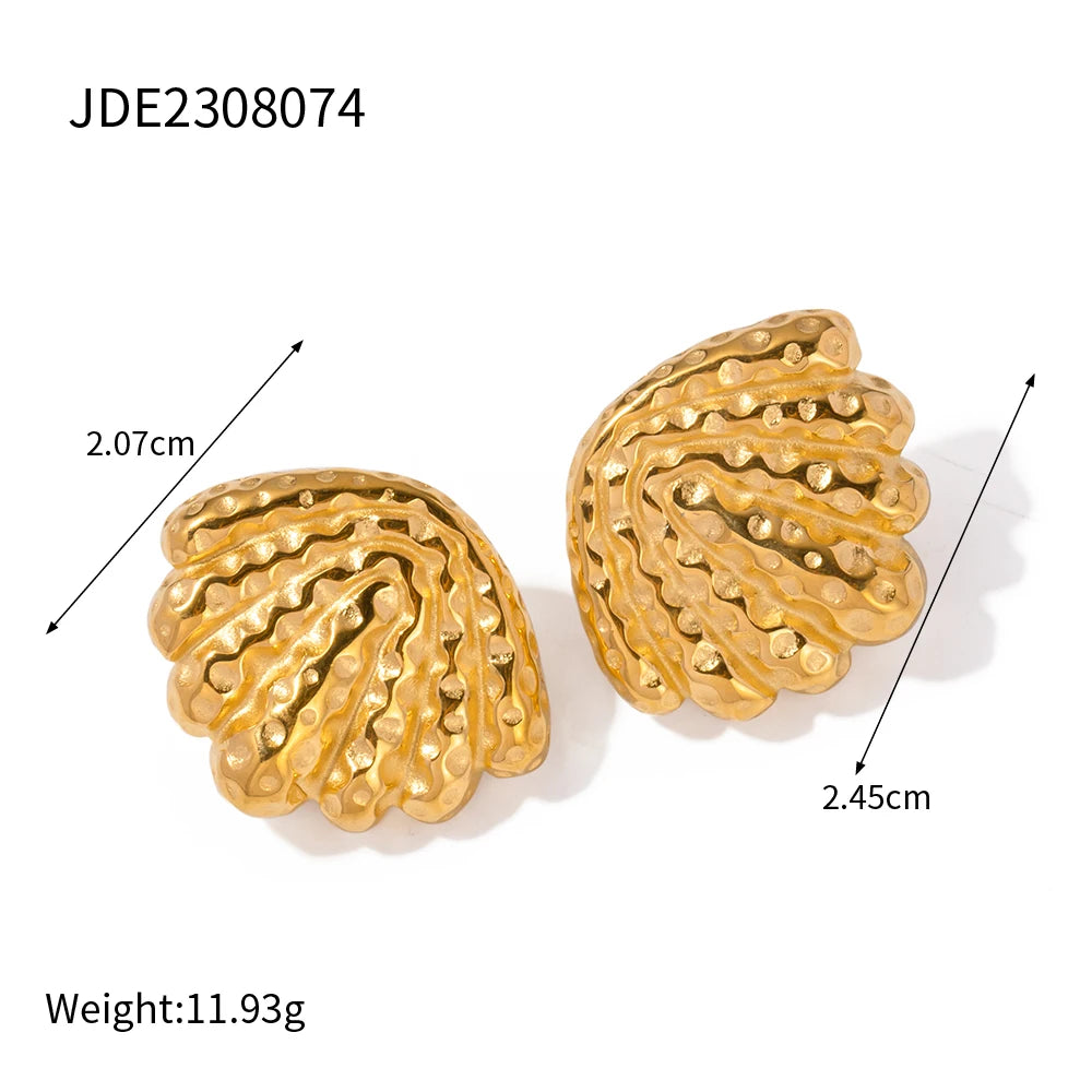 18K Gold Plated Summer Sea Ocean Shell Vortex Series Vintage Stud Earrings Stainless Steel Statement Waterproof Jewelry Women