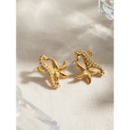 Orecchini in acciaio inossidabile semplici con cavalluccio marino, stella marina, pezzo unico, strass, metallo anti-allergico, gioielli placcati in oro 18K PVD Bijoux