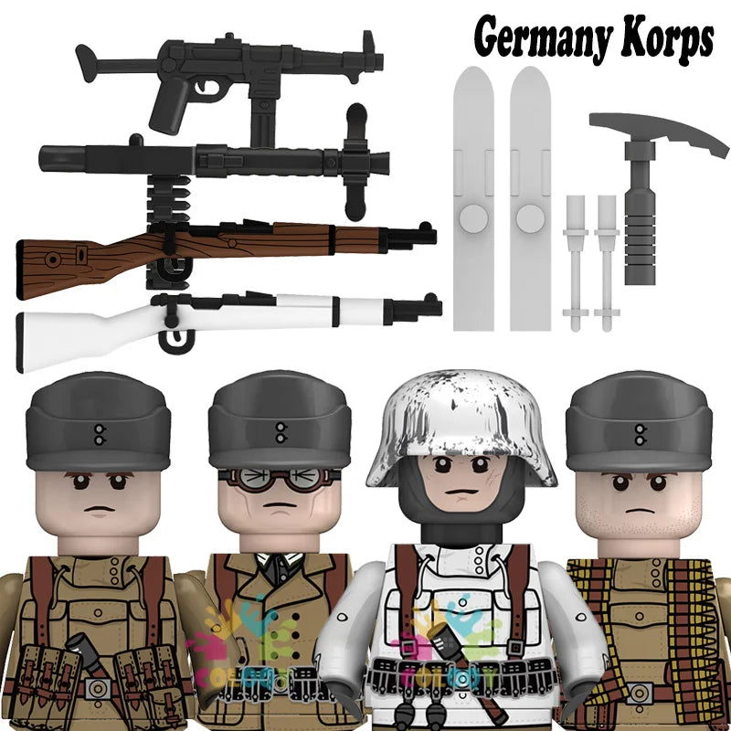 Kids Toys WW2 Building Blocks 4pcs/set US UK Soviet Soldiers Mini Action Figures Educational Toys For Kids Boys Christmas Gifts