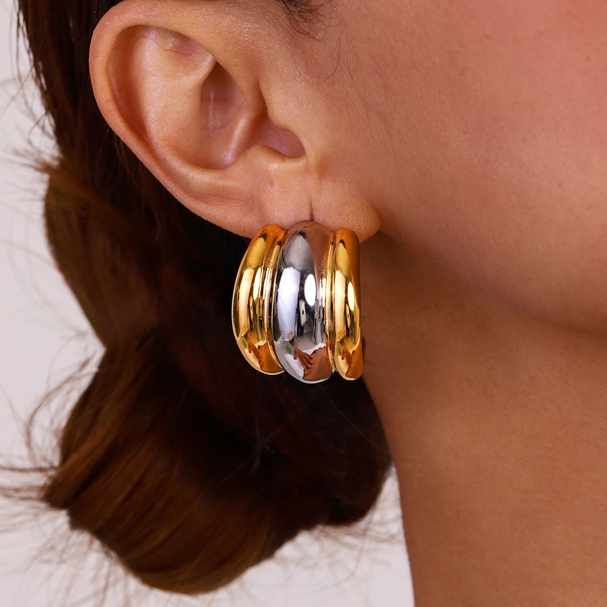 Minimalistisk 18k forgyldt rustfrit stål Guld Sølvfarve Glat Øreringe Damer Trendy Charmsmykker Bijoux Femme