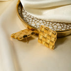 گوشواره‌های مربع‌بافت بافت‌دار از جنس استیل ضدزنگ با روکش طلای 18 عیار سبک و راحت، جواهرات ضدزنگ برای زنان، هدیه ولنتاین، زنانه، جشن گالا