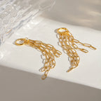 Waterproof 18k Stainless Steel Square Button Hand Tassel Stud Earrings High Quality Fashion Statement Jewelry Women Gala Gift