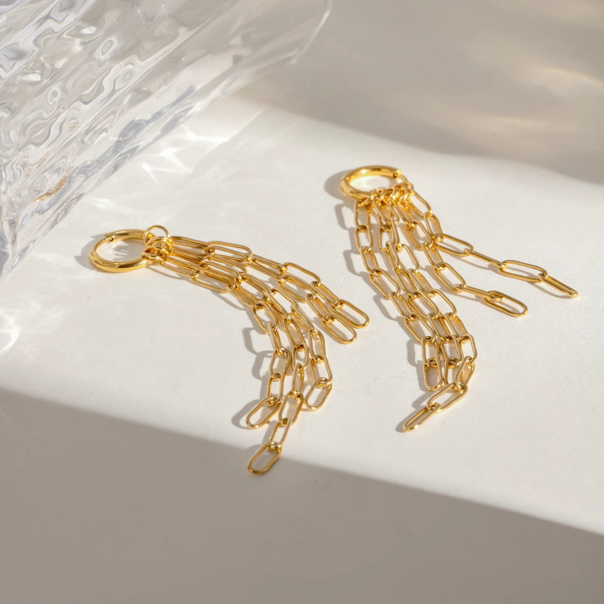 Waterproof 18k Stainless Steel Square Button Hand Tassel Stud Earrings High Quality Fashion Statement Jewelry Women Gala Gift