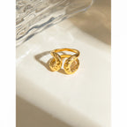 18k guldbelagt stilfuldt unikt enkelt dobbeltlags hammerkorn åben ring rustfrit stål anti-allergene smykker til kvinder