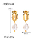 Pendiente colgante impermeable de acero inoxidable ligero y acogedor con charms de perla de imitación chapado en oro real 18K PVD joyería de moda para mujer
