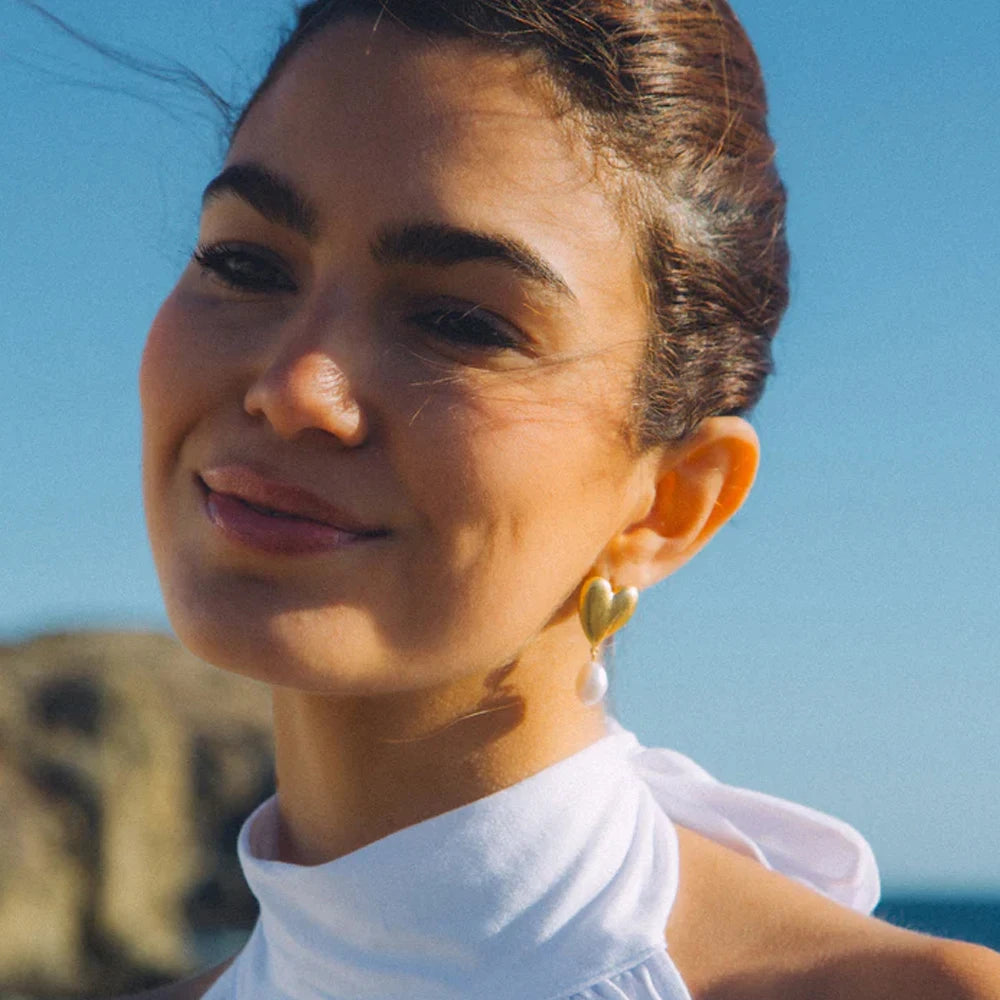 Charm 18K Edelstahl Metall rostfrei glatt Liebesherz Perlenanhänger Ohrringe PVD wasserdicht stilvoller Schmuck Aretes Frauen