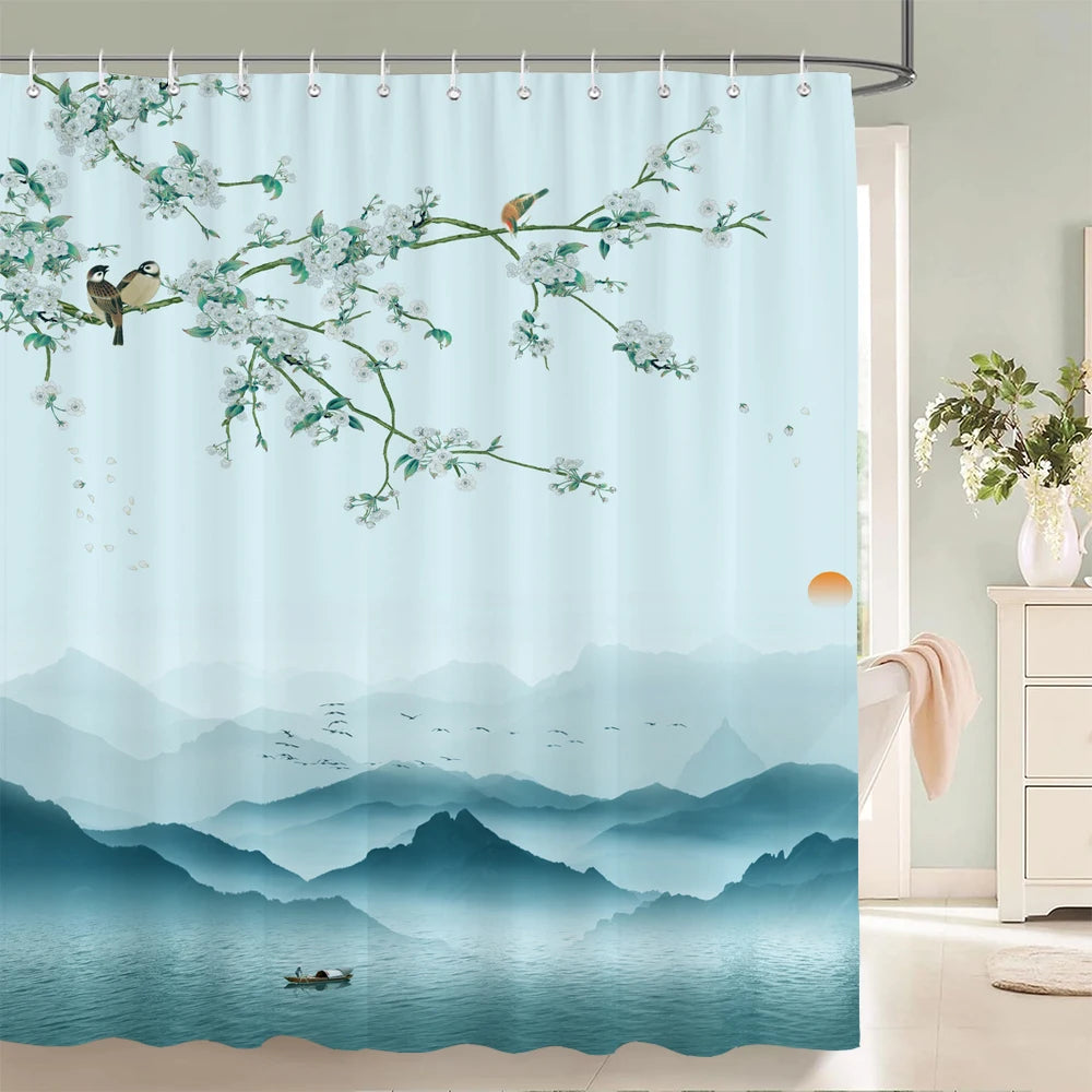 Flowers and Birds pattern Shower Curtain 3D Bath Screen Waterproof Fabric Bathroom Decor 240X180cm With Hook Shower Curtains