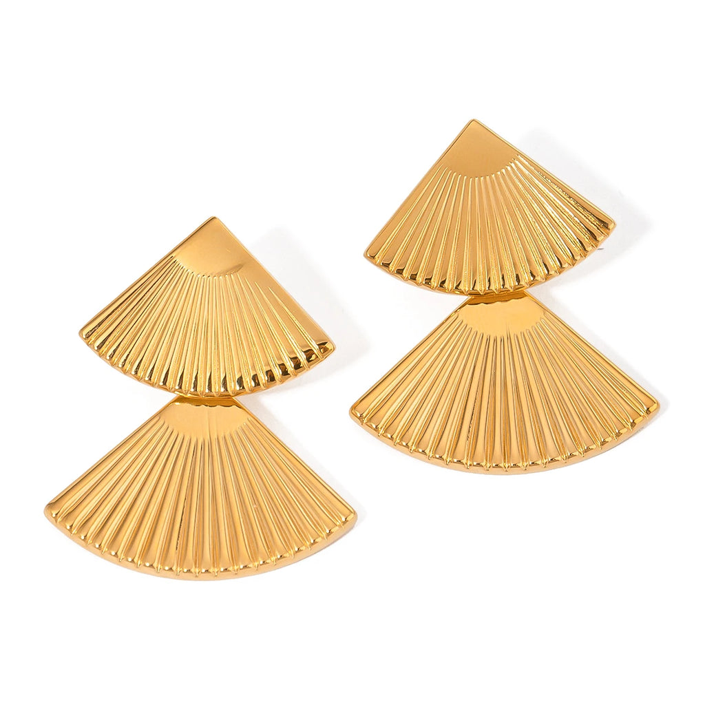 Minimalist 18k Vintage Double Maple Leaf Scalloped Earring Women Charming Stainless Steel Waterproof Attractive Jewelry