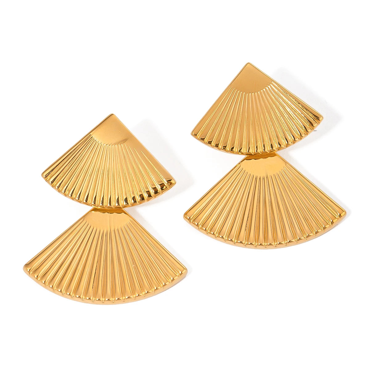 Minimalist 18k Vintage Double Maple Leaf Scalloped Earring Women Charming Stainless Steel Waterproof Attractive Jewelry