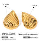 18K vergoldete Edelstahl-Textur Wassertröpfchen Muschel-Ohrringe Poliertes Metall Statement-Textur Modeanhänger Schmuck