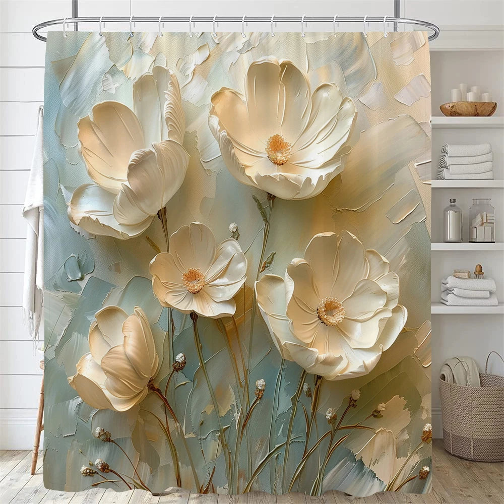 Bathroom Floral Shower Curtain, Retro Flower Farmhouse Flower Plant Butterfly Animal Bohemia, bathtub shower curtain with hooks