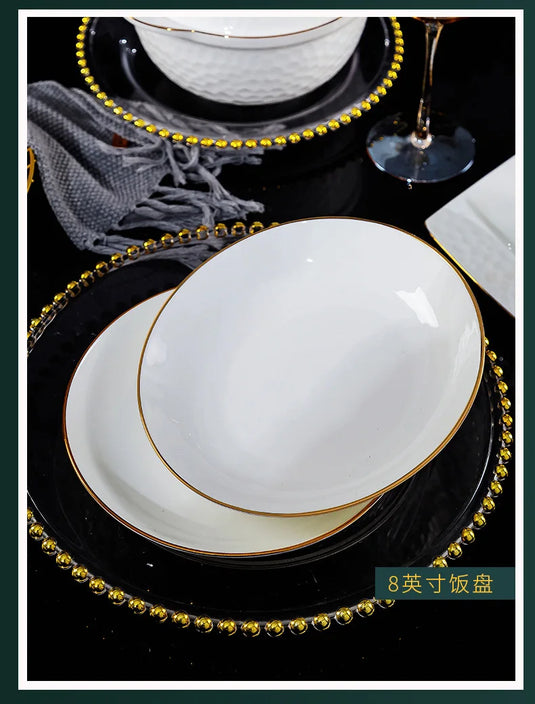 Jingdezhen Ceramic Tableware Set, Hand-painted Phnom Penh Water Cube Creative Bone Porcelain Bowls and Dishes for Home Use