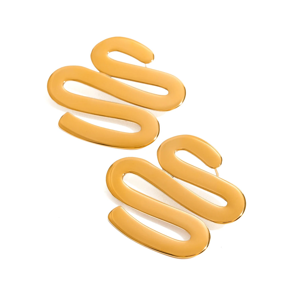 Minimalist 18k Gold Plated Serpentine S Shaped Smooth Earrings Stainless Steel Women Exquisite Jewelry Bijoux Femme