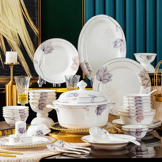 Vaisselle en porcelaine d'os de Jingdezhen, nouveaux bols, baguettes, plats, ensemble de bols et plats en céramique pour la maison de style chinois