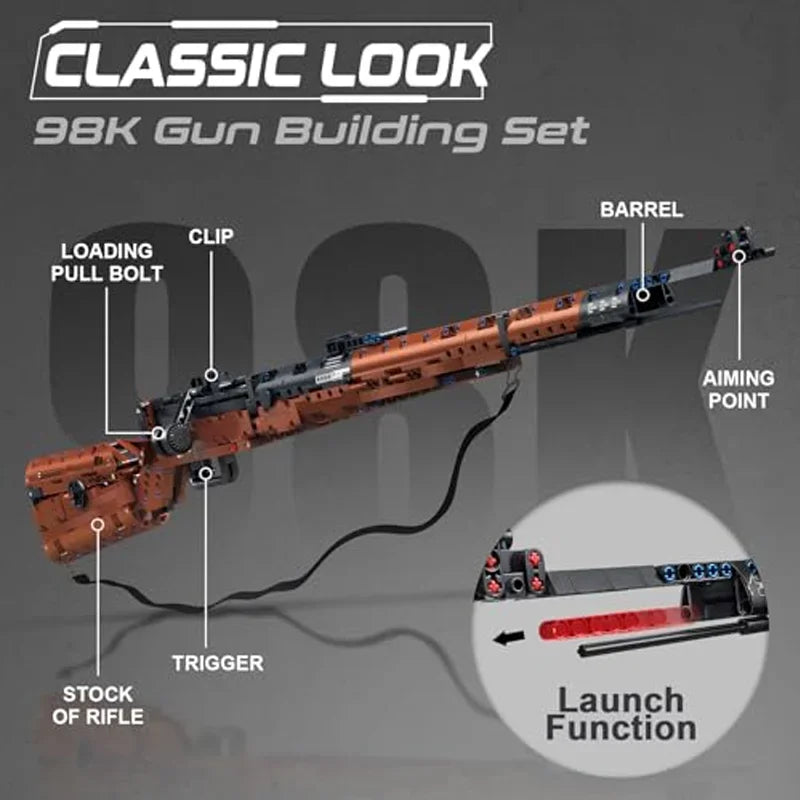 2025 neue 1206PCS 98K Stil Gebäude Block Gewehr Modell Kit DIY Montage Spielzeug Militär Sammeln Kreative Bau Jungen spielzeug