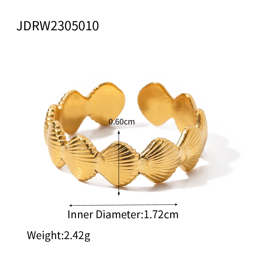 Sea Starfish Shell Series Vintage 18K Gold Plated Open Ring Stud Earrings Stainless Steel Statement Waterproof Jewelry Women