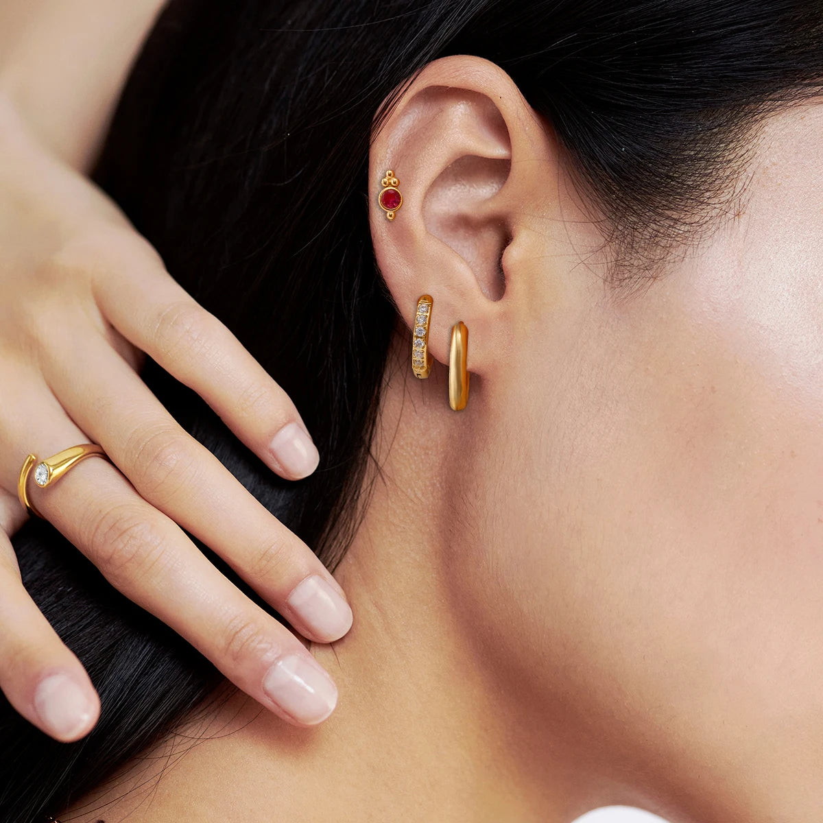 18k rustfrit stål Vintage lilla diamantøreringe 3 par i ét kort Kvinder Statement Charm Tekstur Rustfri smykker