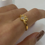 Minimalistischer 18k vergoldeter Edelstahl Hochwertiger Diamant Sonnenförmiger Ring für Frauen Allergieprävention Charmschmuck Gala Geschenk