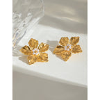 Trendy 18k Stainless Steel Vintage Imitation Shell Bead Flower Texture Earrings Women Statement Texture Rust Proof Jewelry