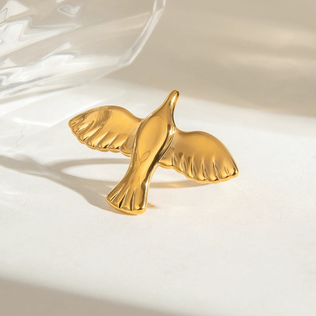 18K glad vredesduifvormige verstelbare open ring dames trendy roestvrijstalen bedel anti-allergische sieraden gala cadeau