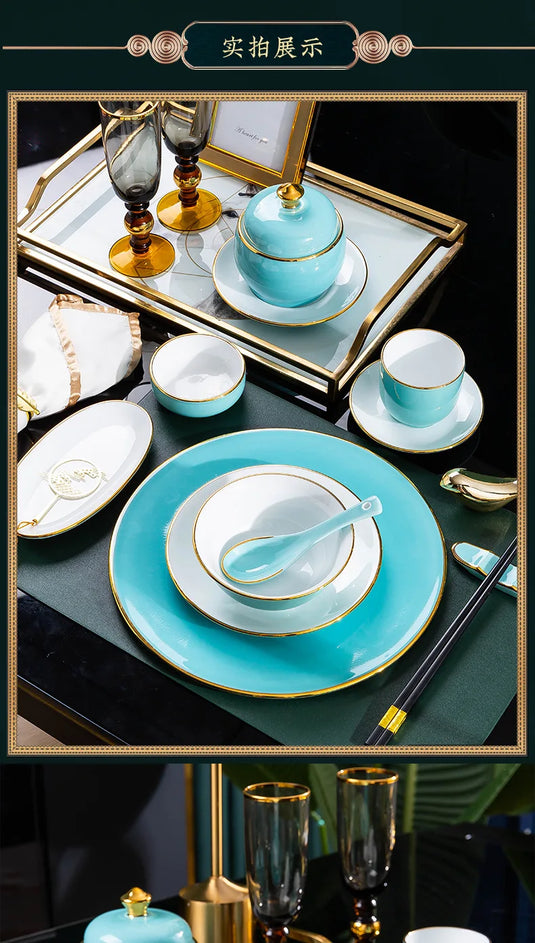 Jingdezhen tableware set, hotel tableware, dishes, gifts, handmade gilt edged dining plates, household dining plates