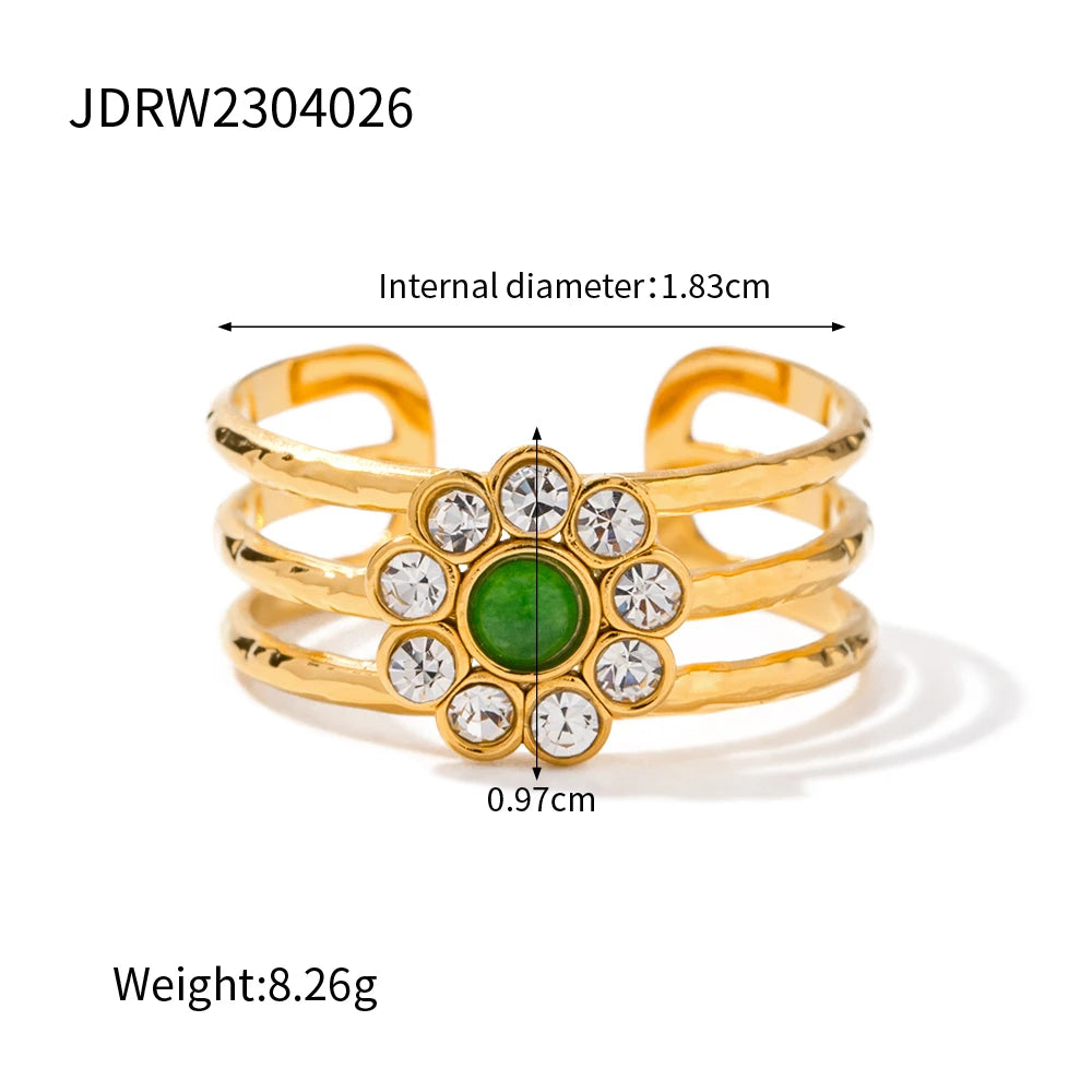 Modischer Edelstahl wasserdichter Blumenserie offener Ring Persönlichkeit Charms 18K PVD Echtgold 18K plattiert trendiger Schmuck
