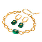 Malachit Anhänger Ohrringe Armband Edelstahl Metall 18K Gold PVD-beschichtet Damen Allergievorbeugend Attraktiver Schmuck