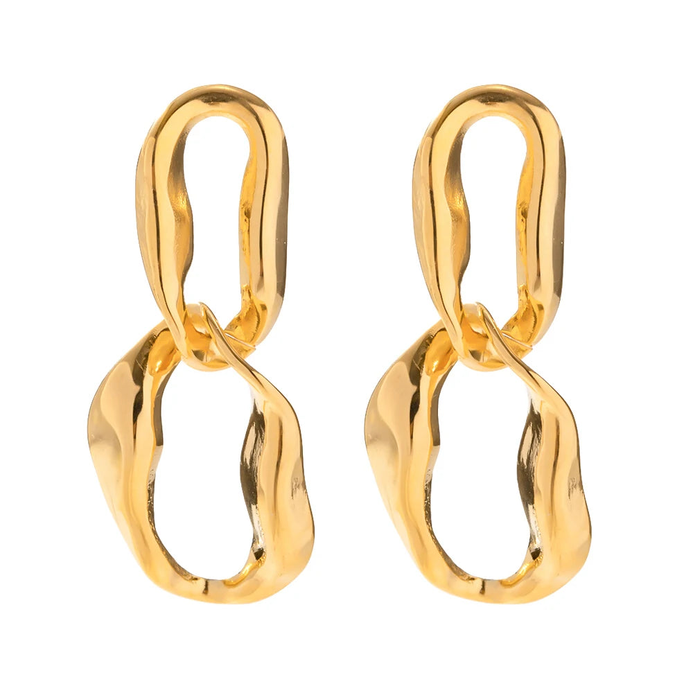 Irregular Vintage Design Chain Buckle Dangle Earrings For Women Classic Stainless Steel Waterproof Jewelry Gift