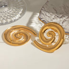 Pendientes giratorios de hilo liso de acero inoxidable chapados en oro de 18K, amuletos para mujer, textura metálica, joyería impermeable, regalo para gala