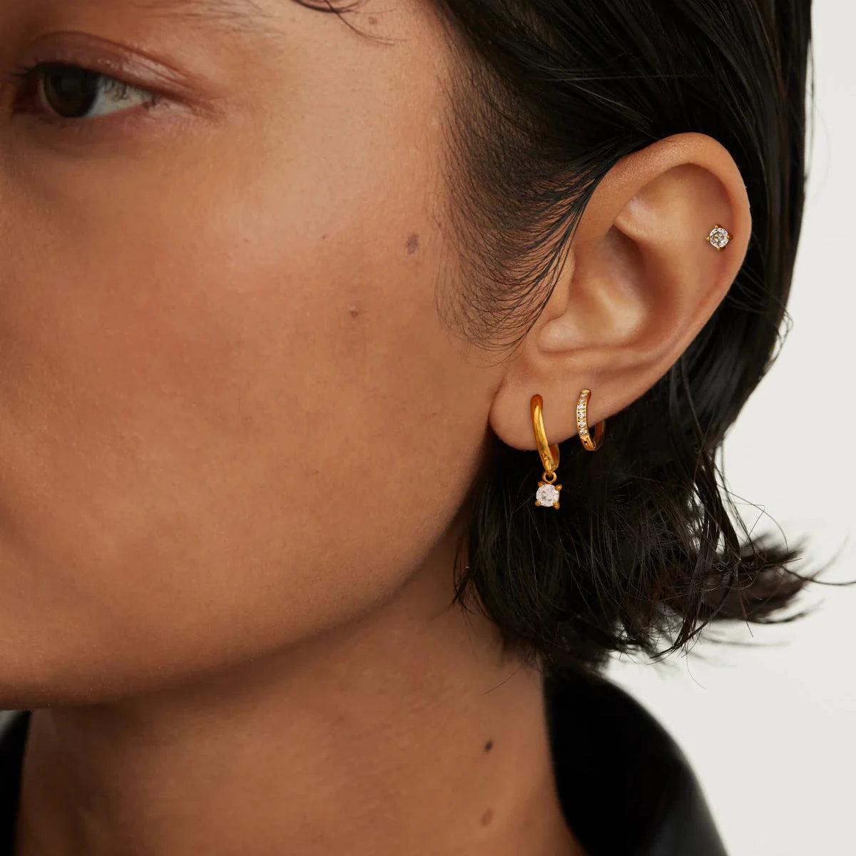 3 Pairs Per Card Stainless Steel White Rhinestone Earrings Women 18K PVD Plated Anti Allergic Rust Proof Jewelry