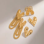 حلقه قلب دانه چکش ضدآب استیل ضدزنگ / سری گوشواره منگوله دار طلایی رنگ با روکش PVD 18K جواهرات بیانیه‌ای